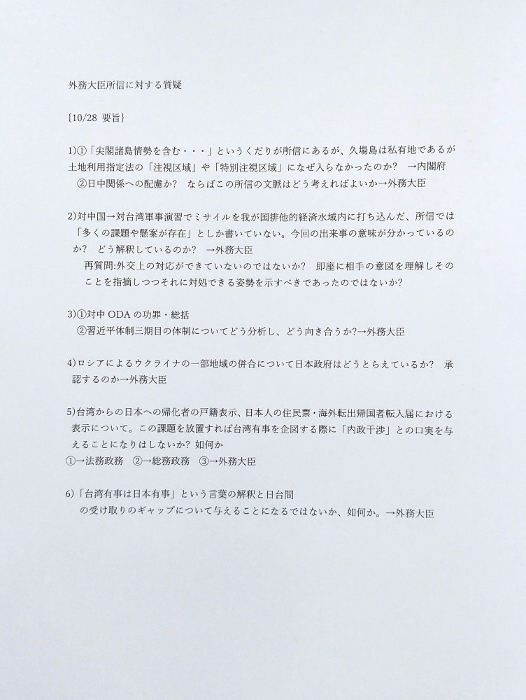 10月28日(金)外務委員会の質疑に立ちました。